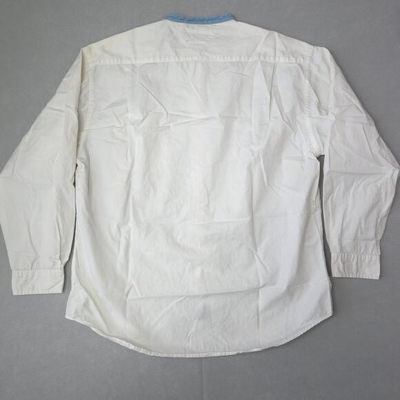 Tommy Jeans Mens Band Collar Button Front Shirt Large Off White - Picture 3 of 7